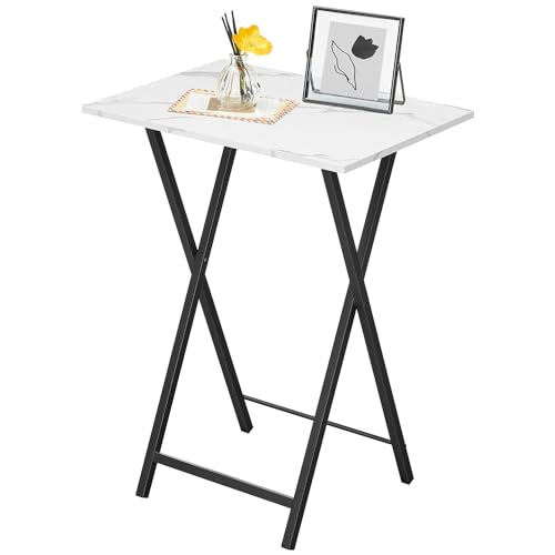 HOOBRO Folding TV Tray Tables, Set of 2, Marble and Gold C48497