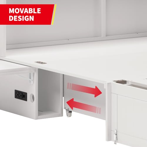 PUREMIND Queen Murphy Bed Cabinet with Mattress and USB Charging Station G362