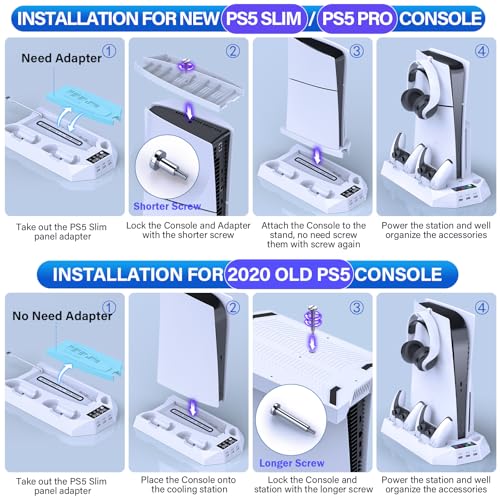 PS5 Slim/Pro Cooling Station with Controller Charger, White M8682