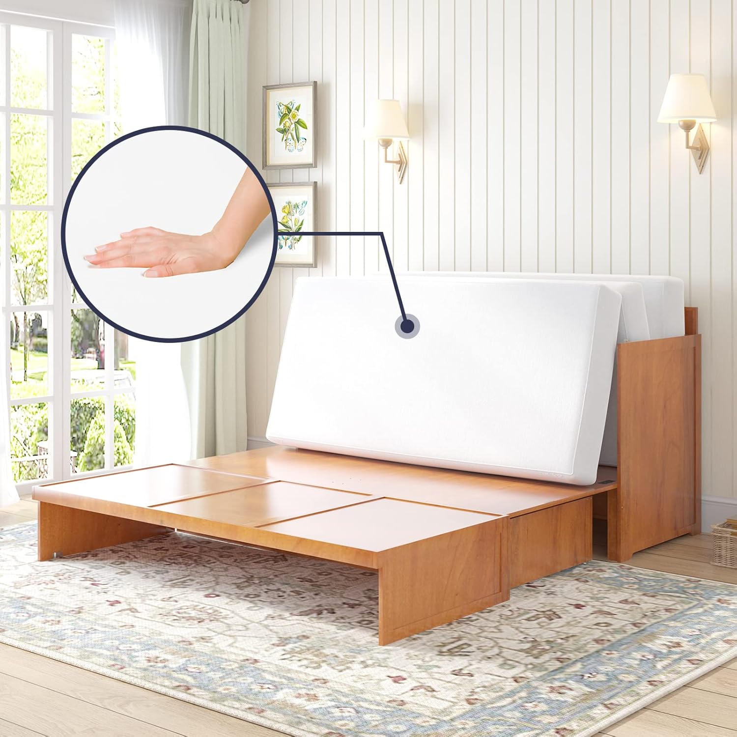 Murphy Cabinet Bed with Built-in USB Power Strip and 2 Drawers, Cherry H63614