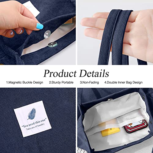 Corduroy Tote Bag for Women, Large Capacity with Inner Pockets R785