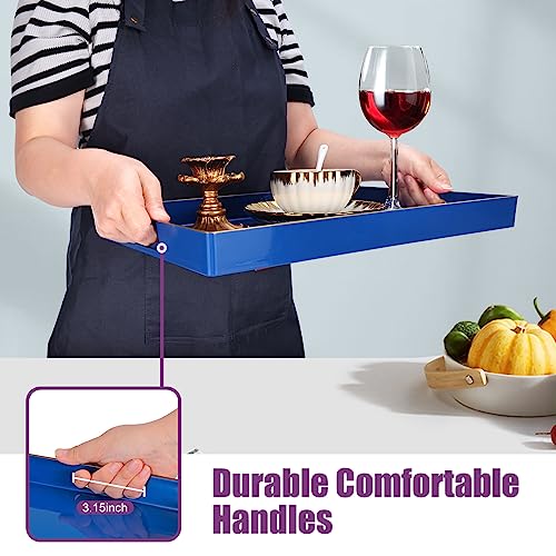Gifturbo Blue Serving Tray with Handles, Rectangular Plastic Tray J15614