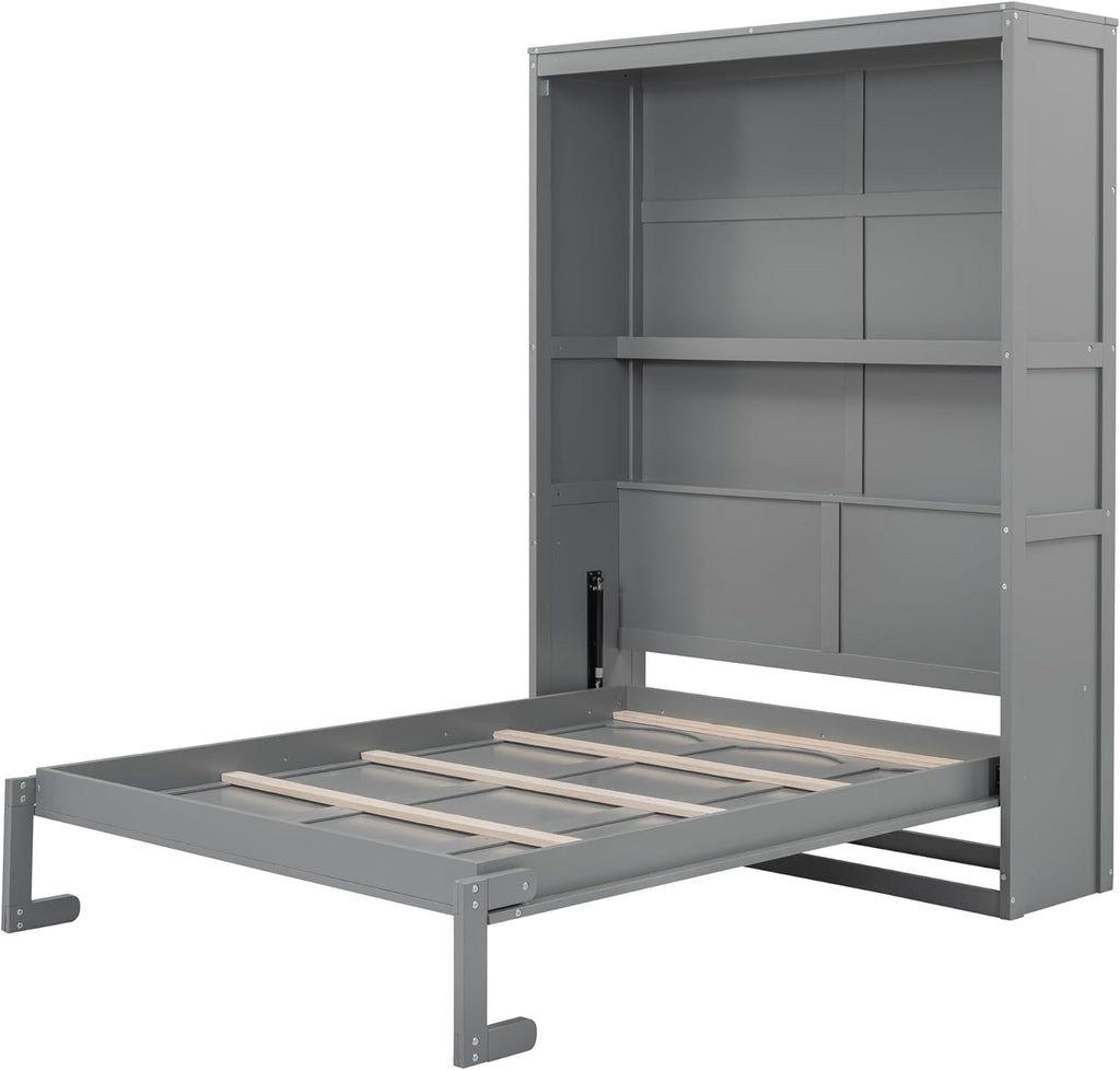 Bellemave Murphy Bed Full Size, Cabinet Bed Frame with Storage Shelves, Gray Q1886