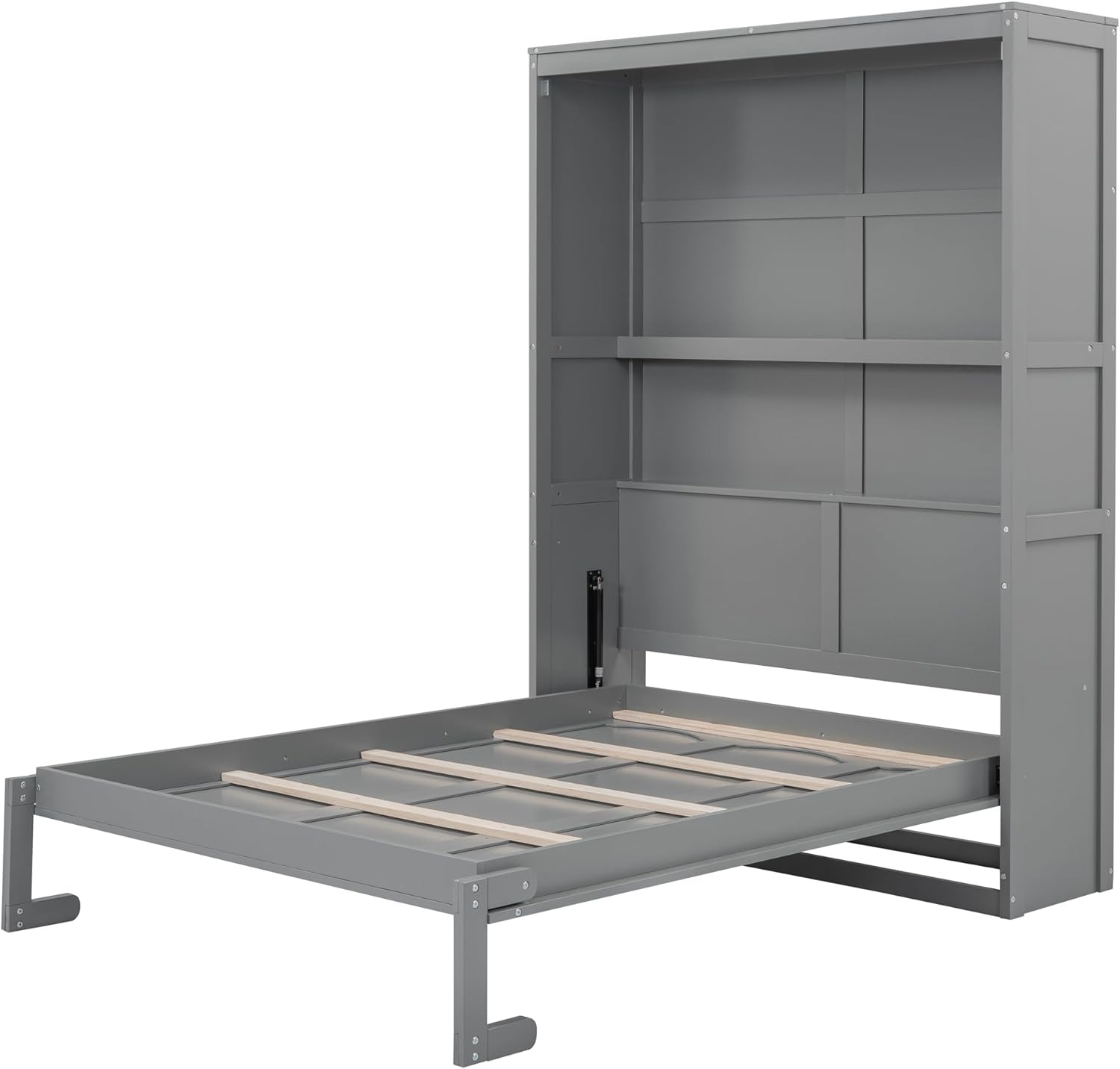 Bellemave Murphy Bed Full Size, Cabinet Bed Frame with Storage Shelves, Gray Q1886