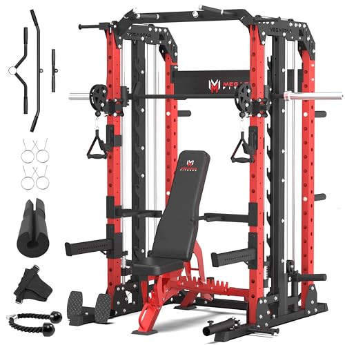 Smith Machine Home Gym with Aluminum Pulley Set - 2000lbs Capacity Power Rack O517