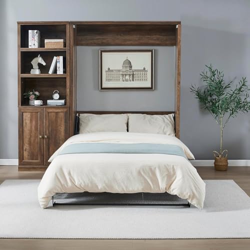 MERITLINE Queen Murphy Bed with Storage Bookcase and Charging Station E996