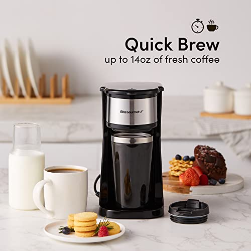 Elite Gourmet EHC113 Personal Single-Serve Coffee Maker with Thermal Travel Mug, Black B70143