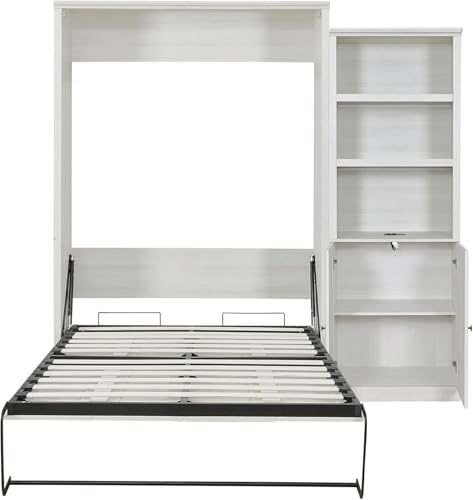 MERITLINE Queen Murphy Bed with Storage Bookcase and Charging Station E996
