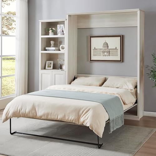 MERITLINE Queen Murphy Bed with Storage Bookcase and Charging Station E996