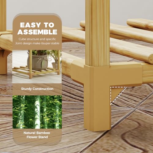 Bamworld Plant Stand Indoor Outdoor Wood Plant Rack 3 Tier Ladder D51744