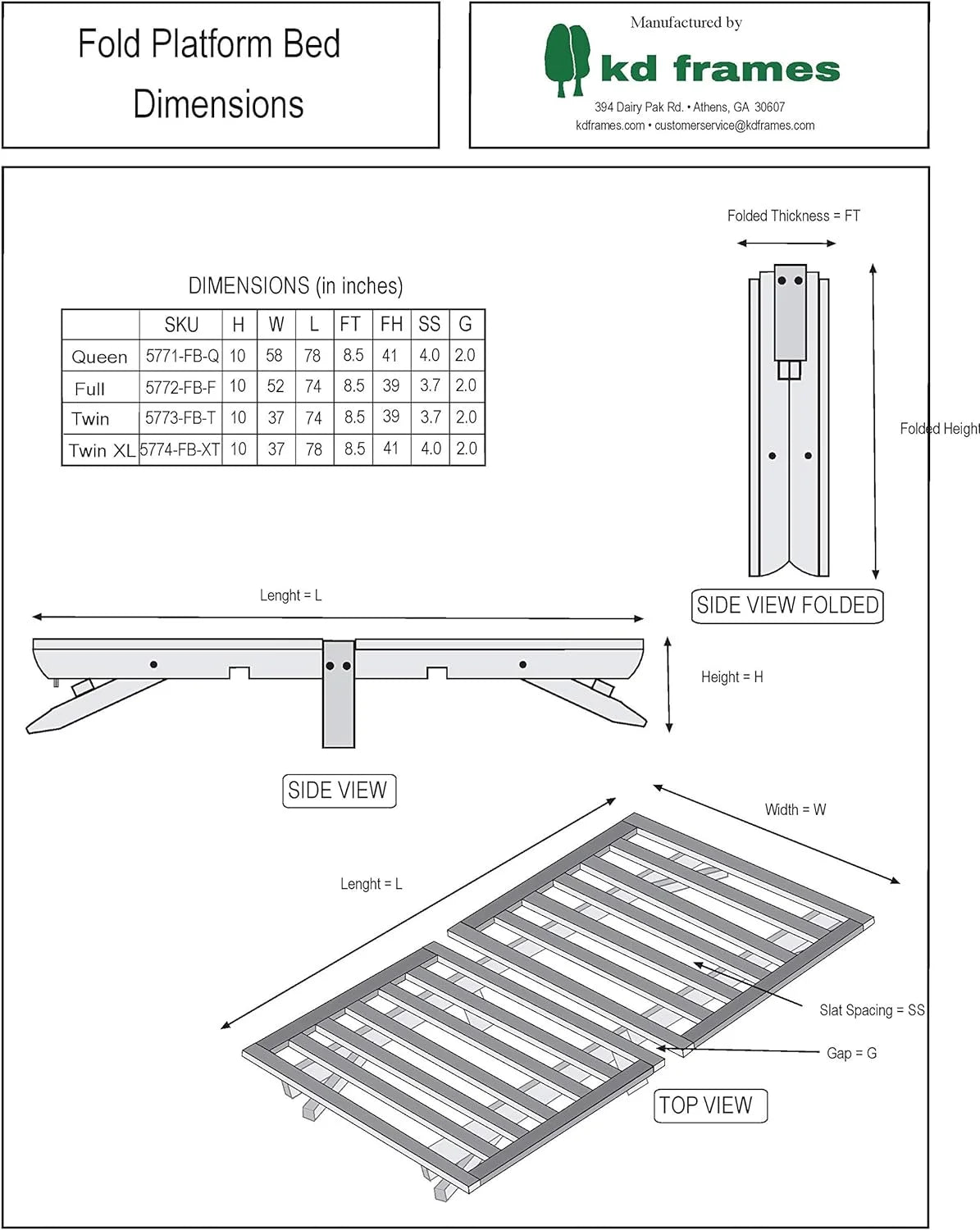 Queen Fold Platform Bed K6210