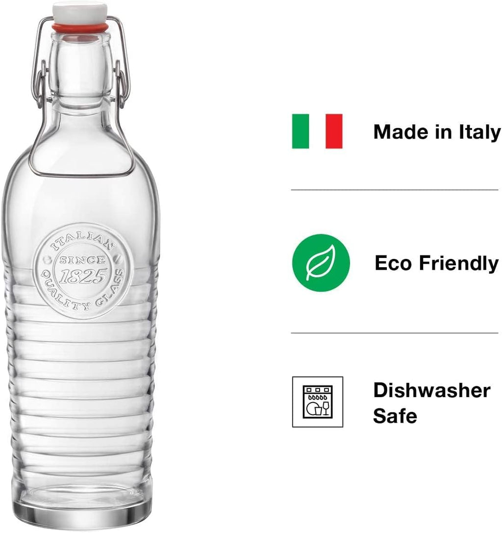 Bormioli Rocco Officina Water Bottle 37.25oz Italian Glass Pitcher with Airtight Seal Z318412