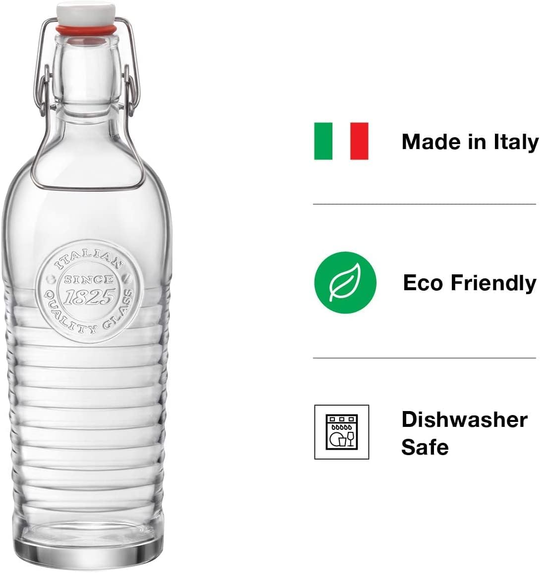 Bormioli Rocco Officina Water Bottle 37.25oz Italian Glass Pitcher with Airtight Seal Z318412