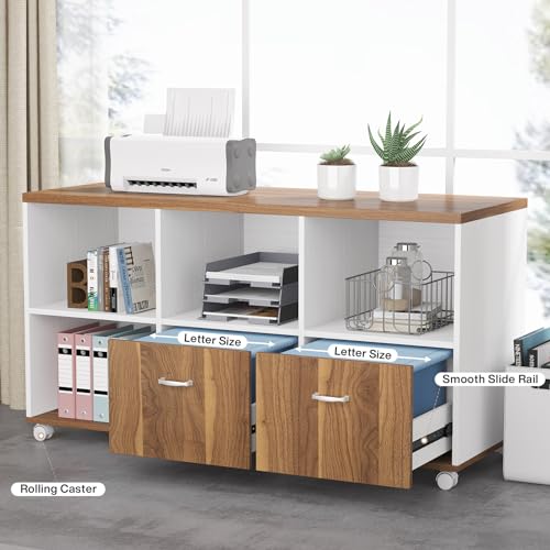 Tribesigns 63" Executive Desk with 47" Lateral File Cabinet, L-Shaped Computer Desk, Brown and Black N680173