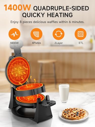 Waffle Maker, 1400W Double Belgian Waffle Iron, Nonstick, Black Q215571