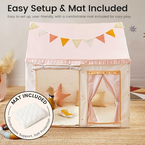 Tiny Land Kids Play Tent with Padded Mat & LED Lights, Indoor Playhouse for Toddlers G6025