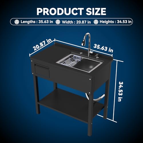 36" Stainless Steel Freestanding Utility Sink with Drawer and Faucet Z64648