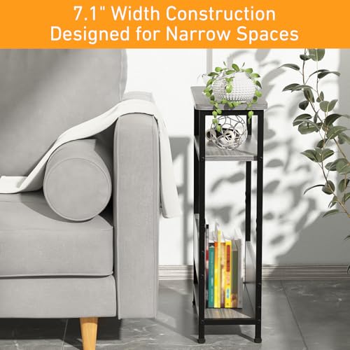 7.1" Narrow 3-Tier Side Table with Magazine Holder, Faux White Marble R580691
