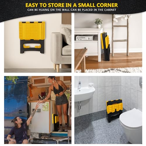Folding 2-Step Stool, Non-Slip Portable Footstool, Yellow H725346