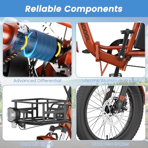 MOONCOOL Electric Trike for Adults, 20" Folding 3-Wheel Ebike, 500W Motor, Removable Battery W50658