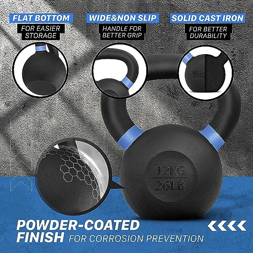 Yes4All Powder Coated Cast Iron Kettlebell Weight Set for Home Gym N15817
