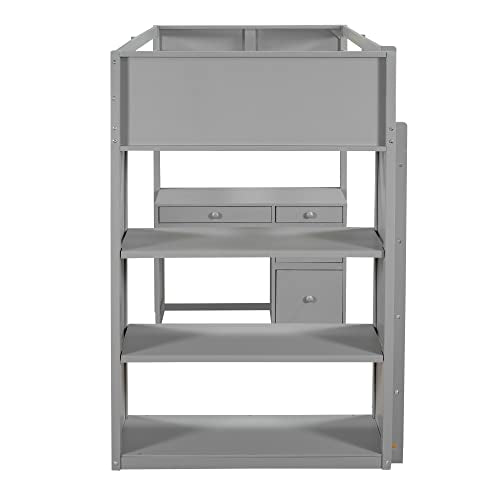 Harper & Bright Designs Full Size Loft Bed with Wardrobe and Desk, Solid Wood, White R4710