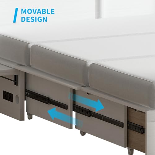 Mjkone Murphy Bed Queen Cabinet Bed with Tri-fold Mattress and USB Charging Station, White J746862