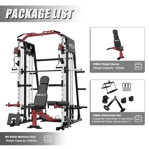Mikolo Smith Machine 2200lbs Squat Rack with Lat Pulldown & Cable Crossover E219