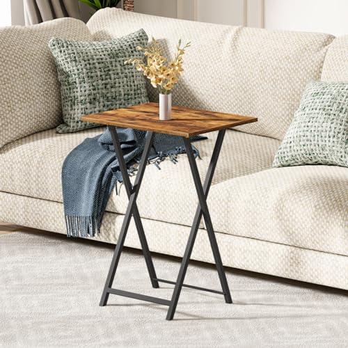 HOOBRO Folding TV Tray Tables, Set of 2, Marble and Gold C48497