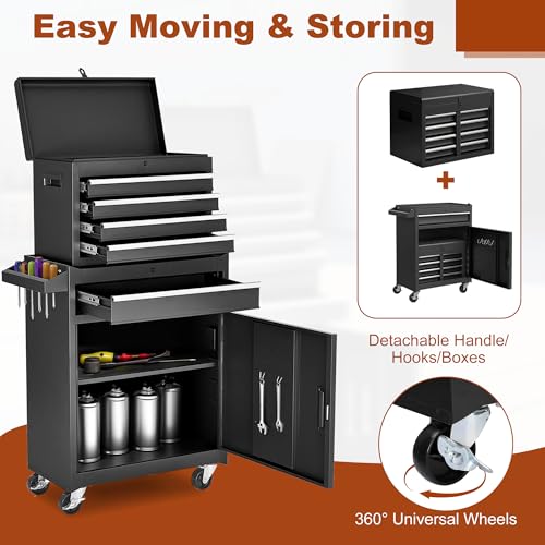 Rolling Tool Chest 5 Drawer Steel Garage Storage Cabinet with Lockable Wheels, Black D430