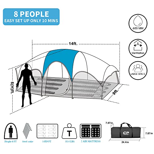 CAMPROS CP Tent 8 Person Weather Resistant Family Camping Tent with Carry Bag Z5924