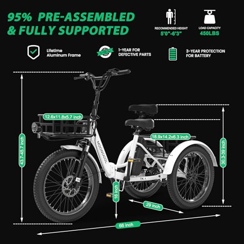 MOONCOOL Electric Tricycle for Adults 350W 36V Removable Battery 7 Speeds P222040