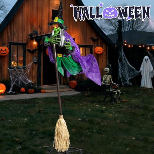 12 Ft Animated Hovering Witch Halloween Decorations Outdoor with Sound Sensor V262556