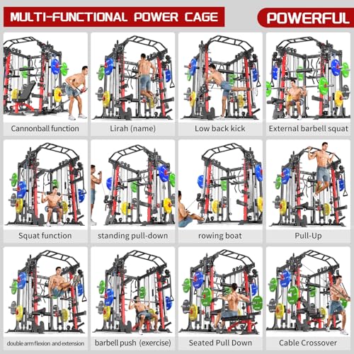 Power Cage Smith Machine Power Rack with Cable Crossover for Home Gym X175525