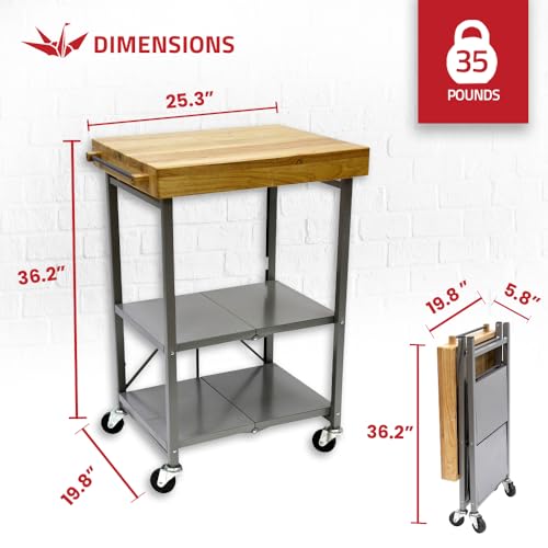 Origami Folding Kitchen Cart on Wheels, 3-Tier Rolling Cart Z2164