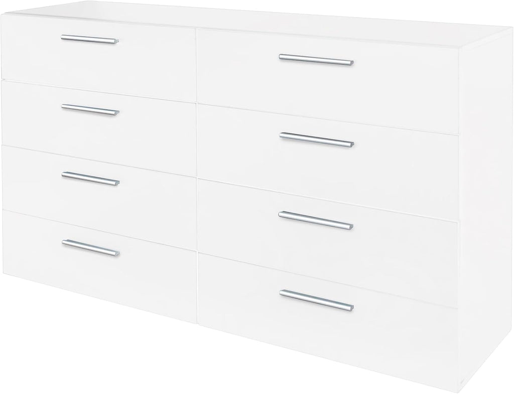 8 Drawer Double Dresser, White, Modern Chest of Drawers W219185