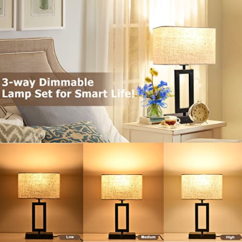 22" Touch Control Table Lamps with USB Ports, Dimmable, Gold & White V1178