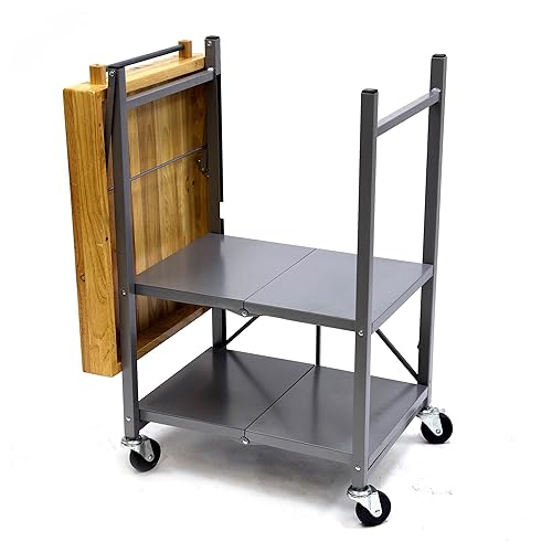 Origami Folding Kitchen Cart on Wheels, 3-Tier Rolling Cart Z2164