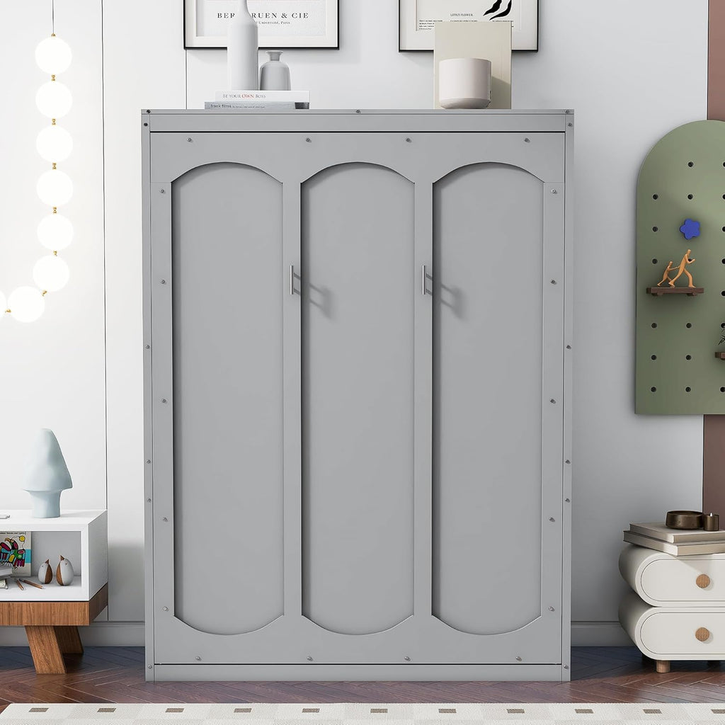 Bellemave Murphy Bed Full Size, Cabinet Bed Frame with Storage Shelves, Gray Q1886
