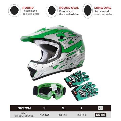 SLMOTO Dot Youth Kids Motocross Offroad Helmet with Goggles and Gloves Blue Skull D851858