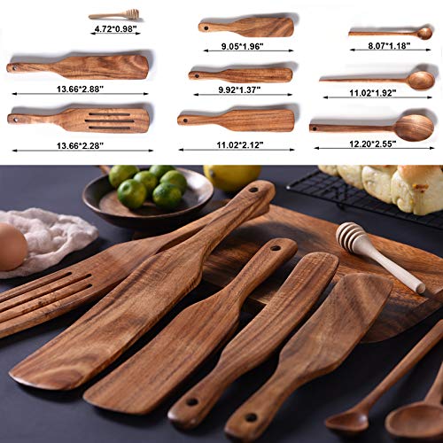 Spurtle Set of 9, Natural Teak Wooden Utensils for Cooking W7440