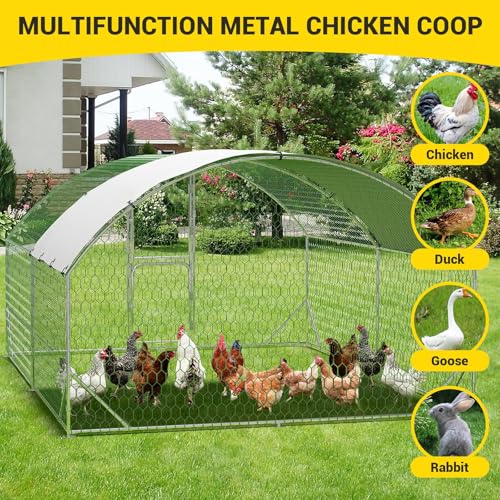 Large Metal Chicken Coop with Run Walk-in Poultry Cage Outdoor Backyard Farm I98427