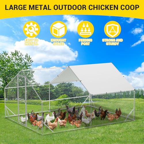 Large Metal Chicken Coop with Run Walk-in Poultry Cage Outdoor Backyard Farm I98427