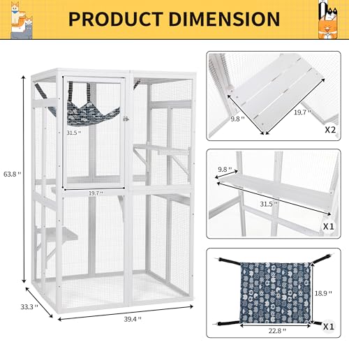 COZIWOW Catio Outdoor Cat Enclosure with Window Access, Wooden Kitty Cage, White T1021