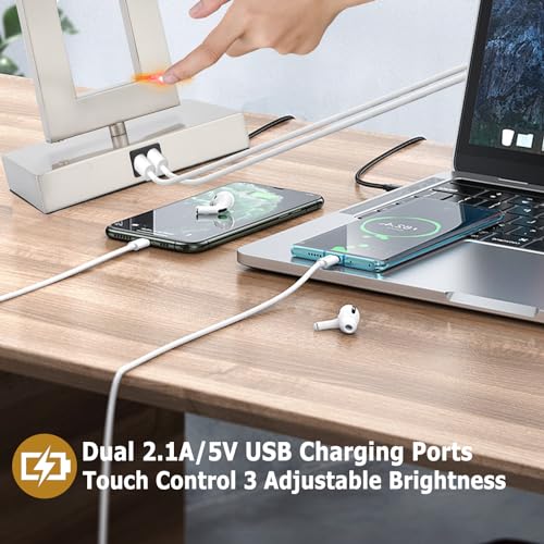 22" Touch Control Table Lamps with USB Ports, Dimmable, Gold & White V1178