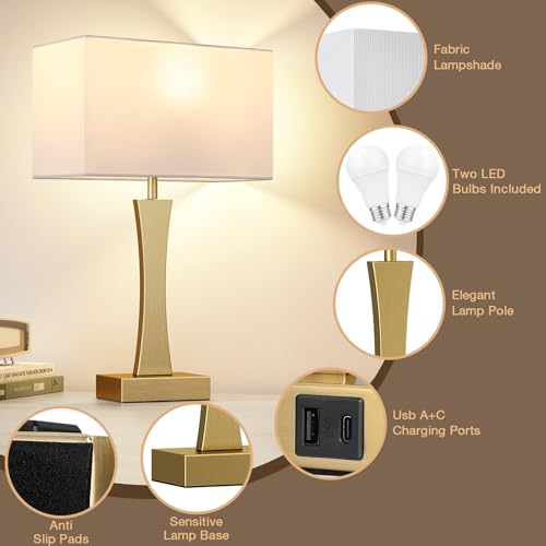 3 Way Dimmable Bedside Lamp Set of 2 with USB Ports C63781