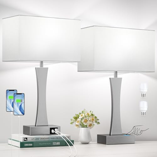 3 Way Dimmable Bedside Lamp Set of 2 with USB Ports C63781