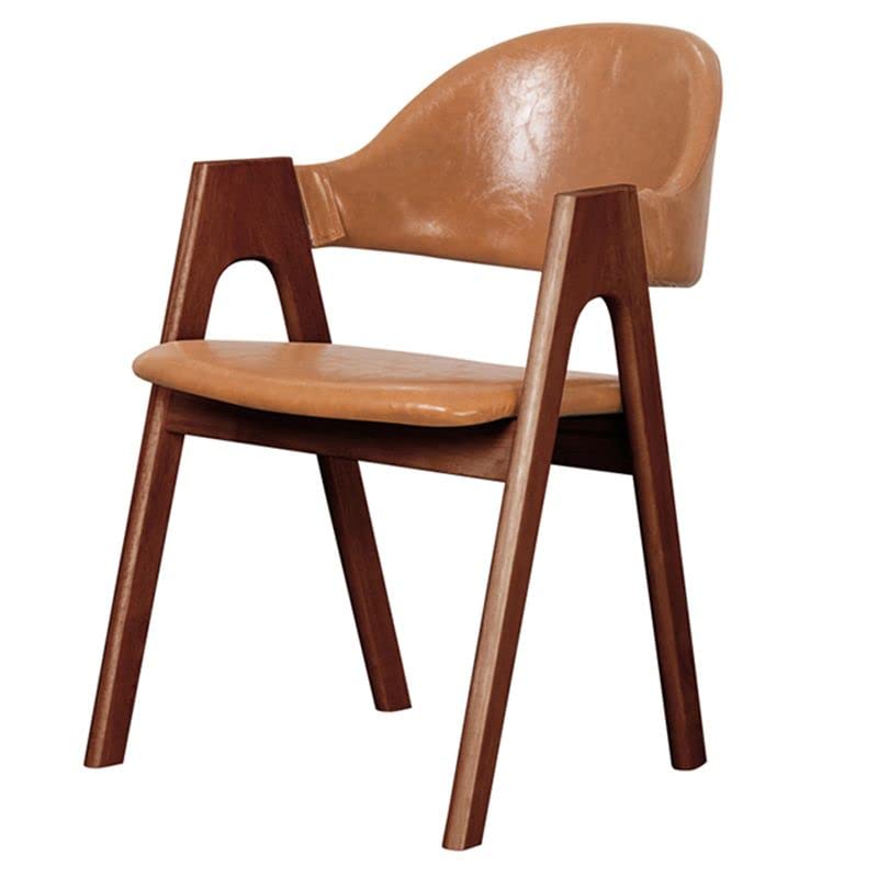 CraftThink Modern Dining Chairs, 4-Piece Upholstered Arm Chair Matte Finish Open Dining Chair Natural Wood Side Chair for Milk Tea Shop Kitchen Dining Room (Brown+Walnut color Wood)
