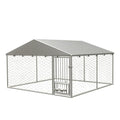 Large Outdoor Dog Kennel, Heavy Duty Galvanized Steel Dog Enclosure, Chicken Coop with Waterproof UV-Resistant Cover, Lockable Door Chain Link for Small & Large Pets, Backyard (90" L x 90" W x 65" H)