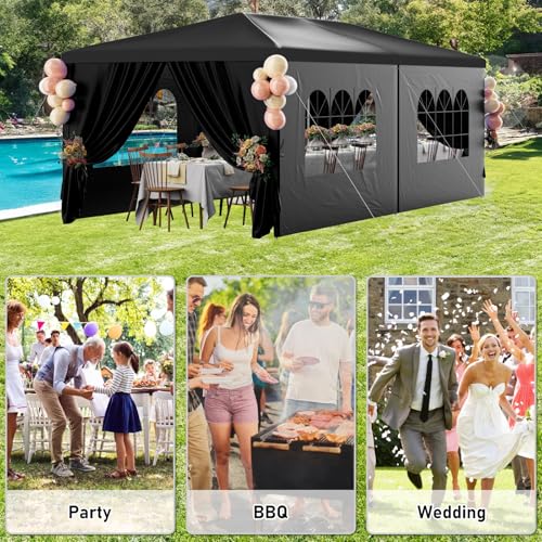 Outdoor Party Tent 10x30 Black with 8 Removable Sidewalls V87006